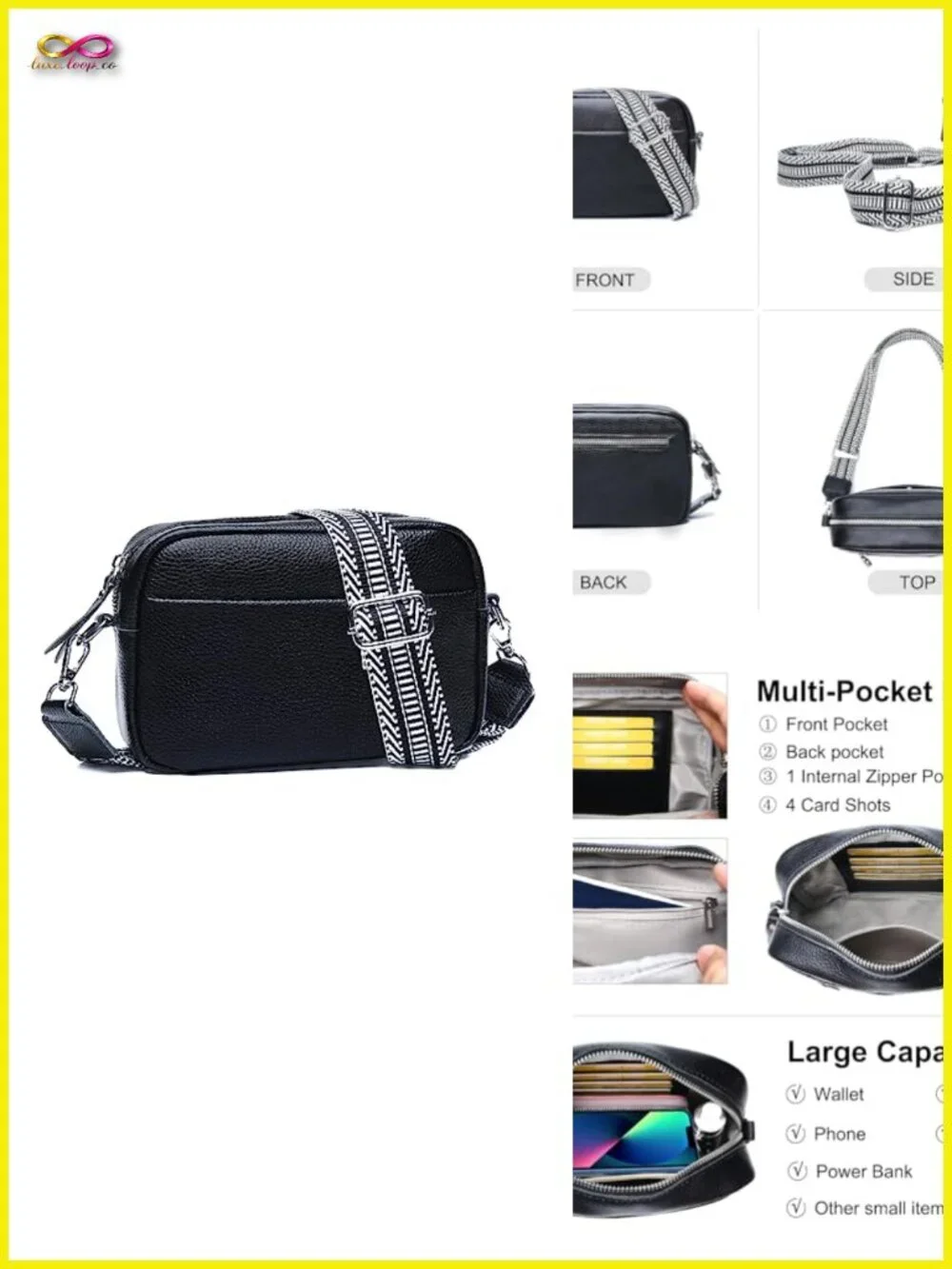 Genuine Leather Crossbody Bag with RFID Guitar Strap Small Camera Purse